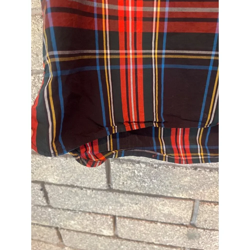 J.Crew Plaid Sleeveless Ruffle Neck Blouse In Vibrant Multicolor Tartan Pattern - Picture 3 of 5